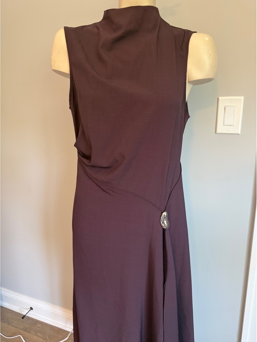 MNG by Mango Women's Sleeveless Midi Dress in Dark Brown with Silver Accent